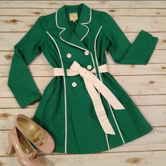 Modcloth Jackets & Blazers - Modcloth Kelly Green Pea/Trench Coat
